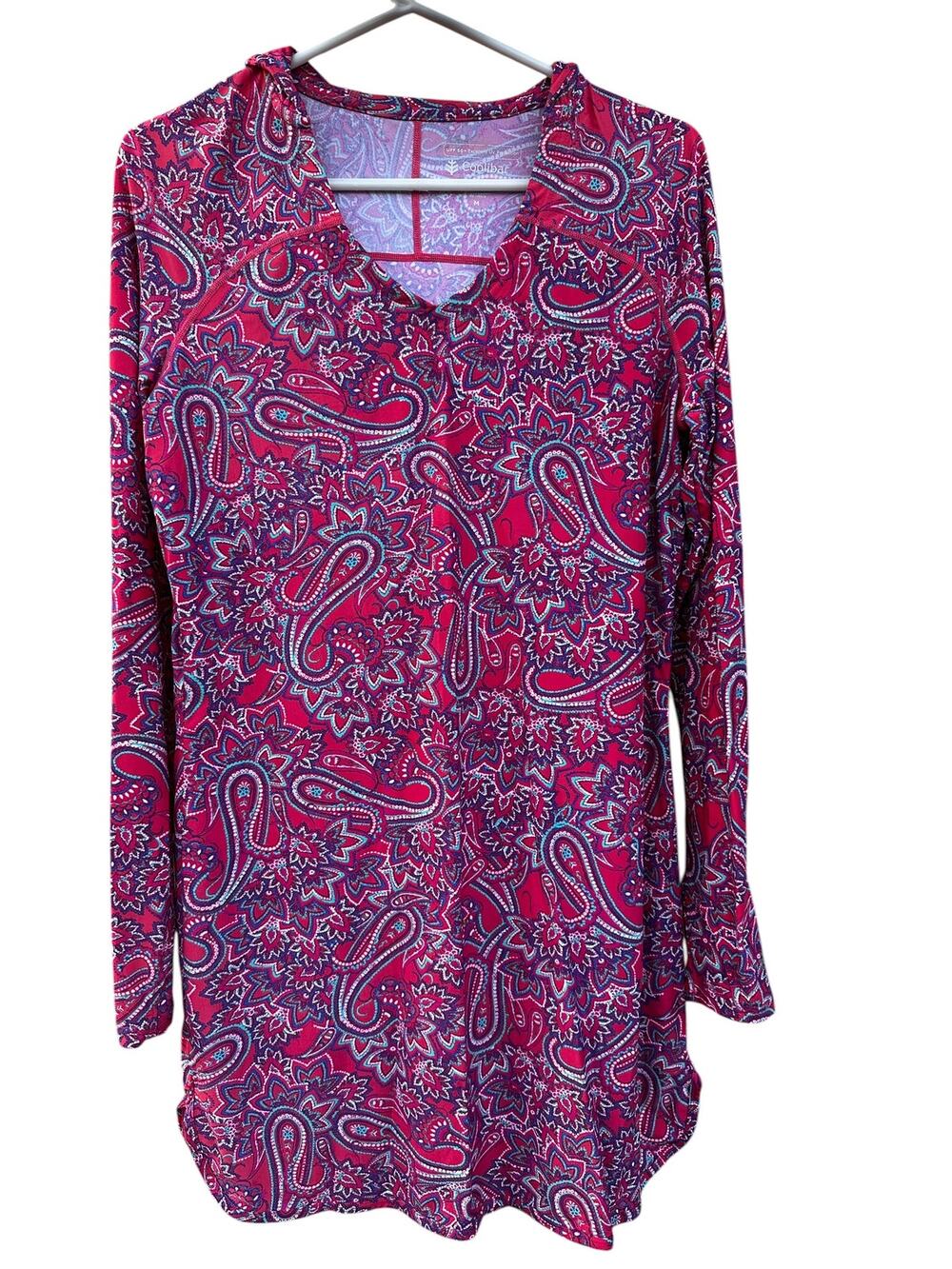 Coolibar UPF 50+ Hooded Sun Shirt M Pink Paisley Long Sleeve UV Protection Top